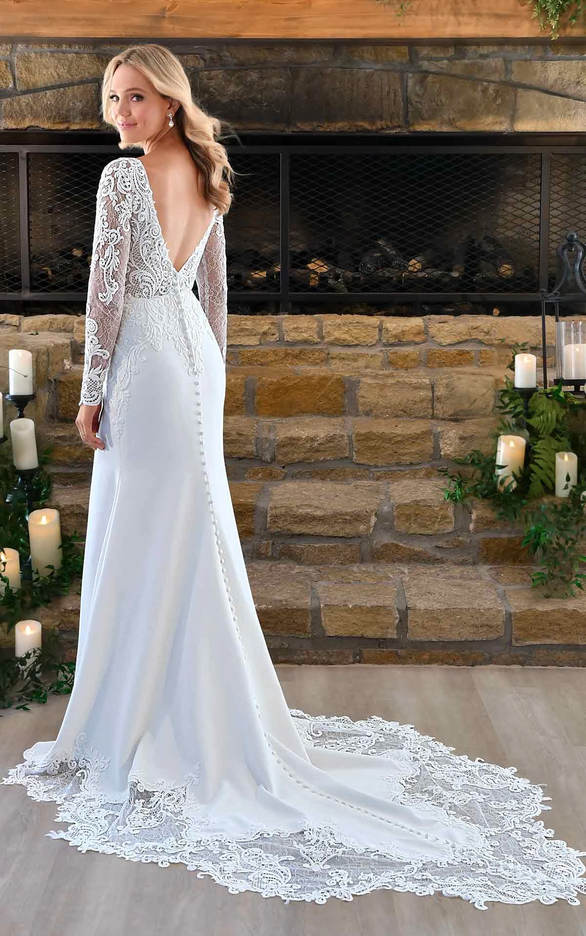 7478 Lace Long-Sleeve Wedding Dress with Simple Skirt  by Stella York