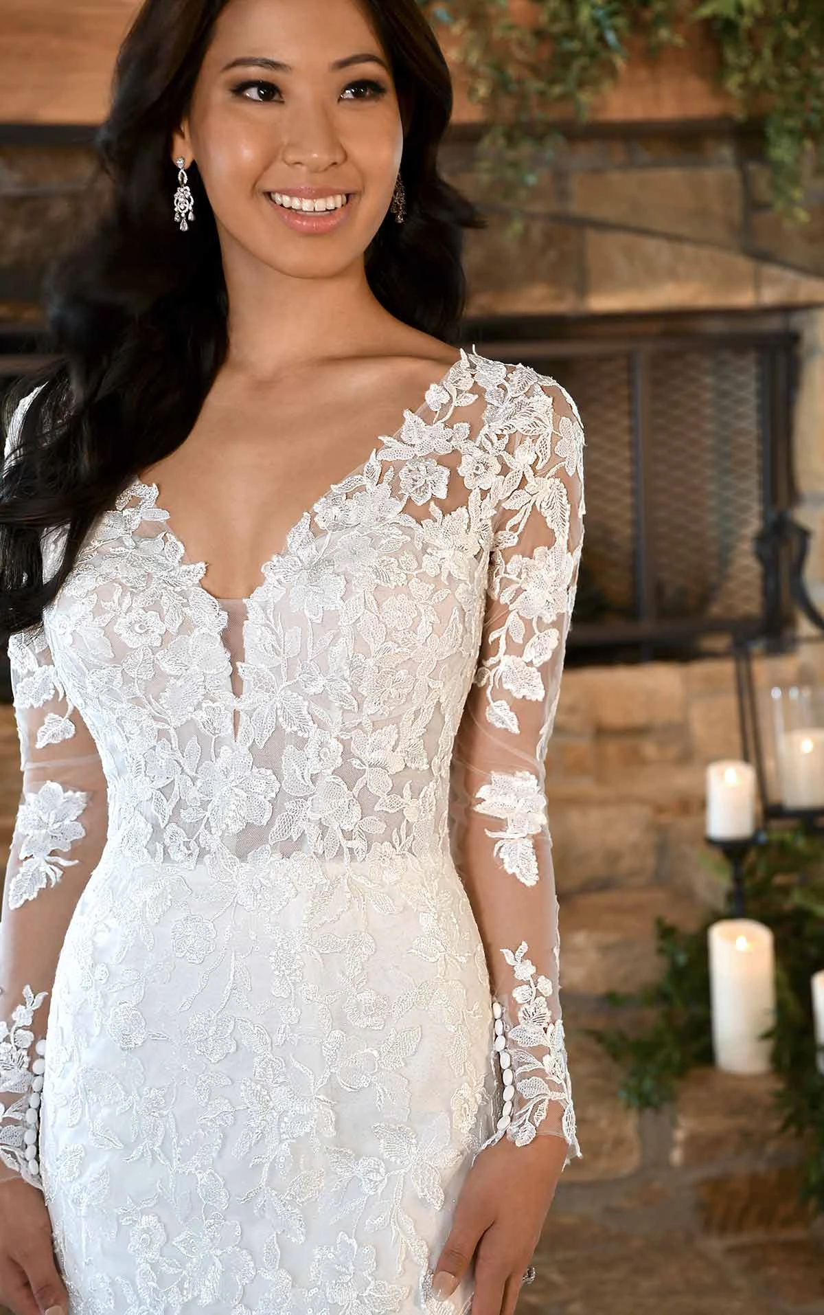 7491 Long-Sleeve Lace Fit-and-Flare Wedding Dress with Long Train  by Stella York