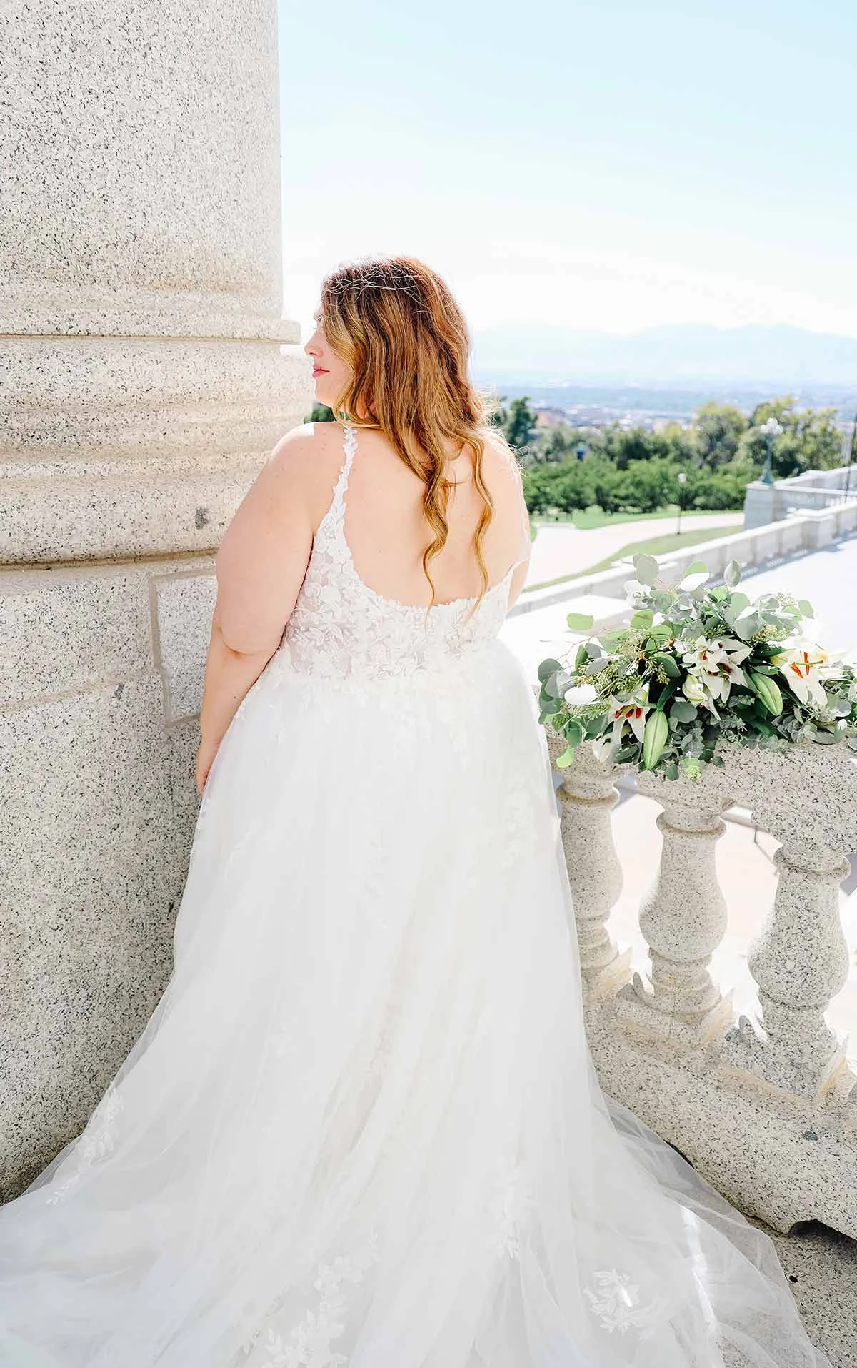 7492+ Romantic Plus Size A-Line Wedding Dress with Lace Straps  by Stella York