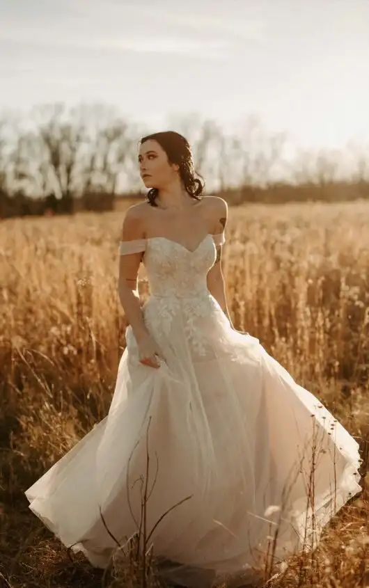 Ethereal A-Line Wedding Dress with Off-the-Shoulder Sleeves, 7509, by Stella York