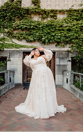 plus size a-line wedding dress with off the shoulder long sleeves - 7521+ by Stella York