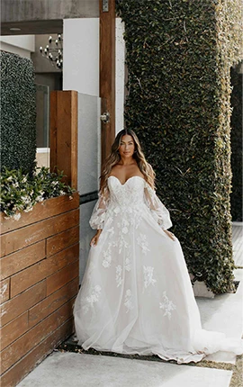 lace a-line wedding dress with off the shoulder long sleeves - 7521 by Stella York