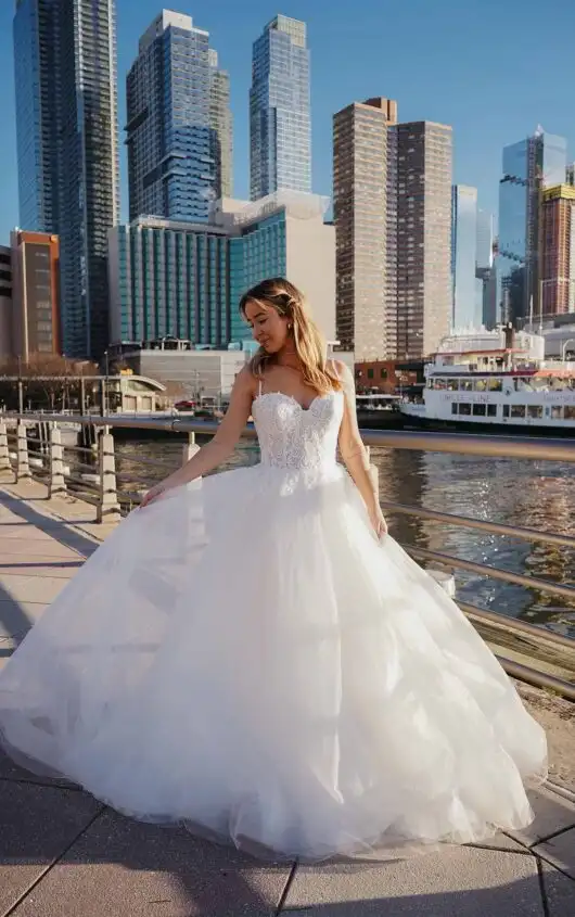 Stunning Lace and Tulle Ballgown Wedding Dress with Spaghetti Straps, 7548, by Stella York