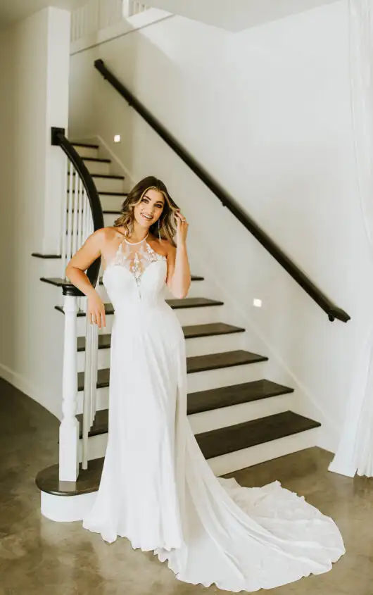 Fashion-Forward Lace A-Line Wedding Dress with High Neckline, 7564, by Stella York