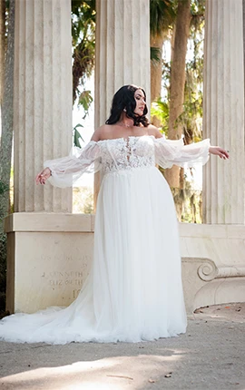 plus size a-line wedding dress with off the shoulder long sleeves - 7573+ by Stella York