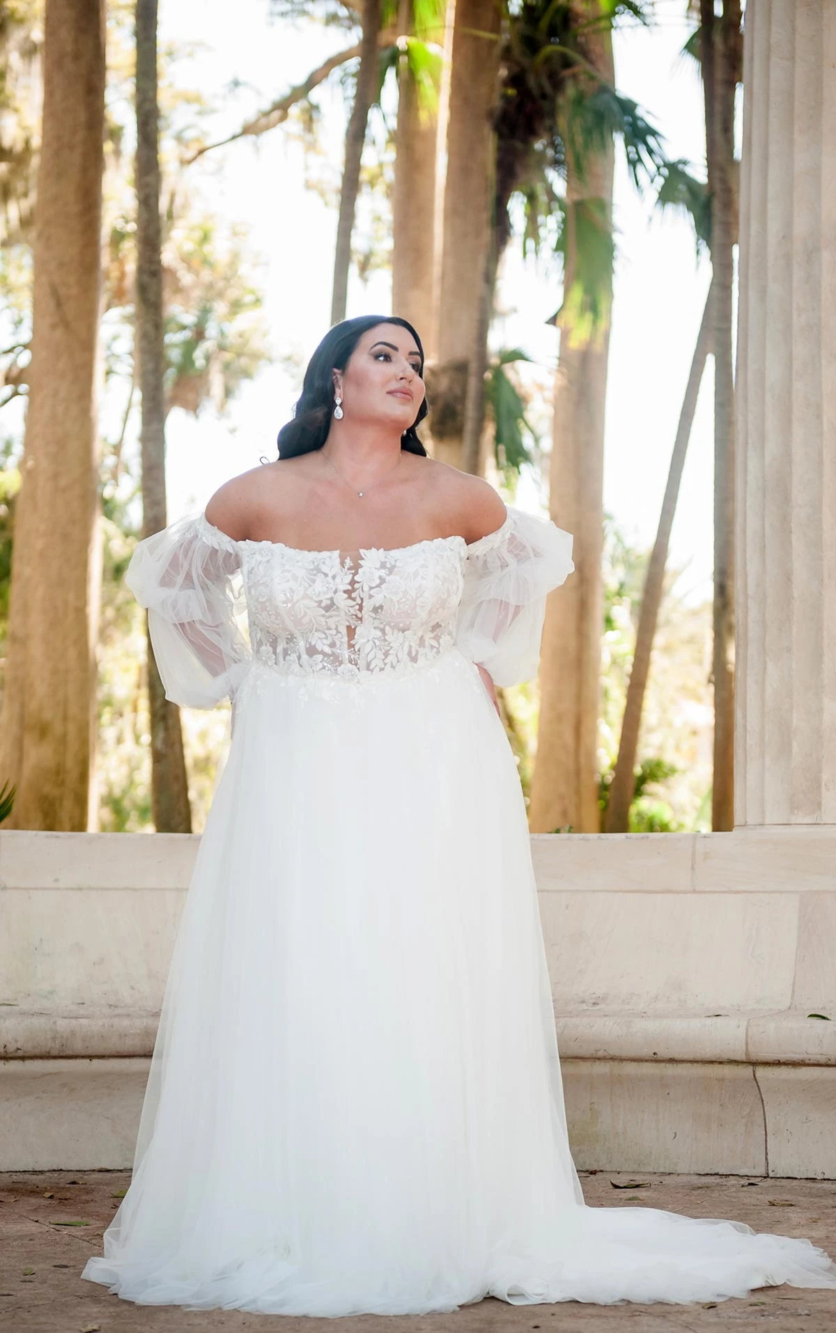 7573+ Boho Plus Size Wedding Dress with Lace and Tulle Off-the-Shoulder Sleeves  by Stella York