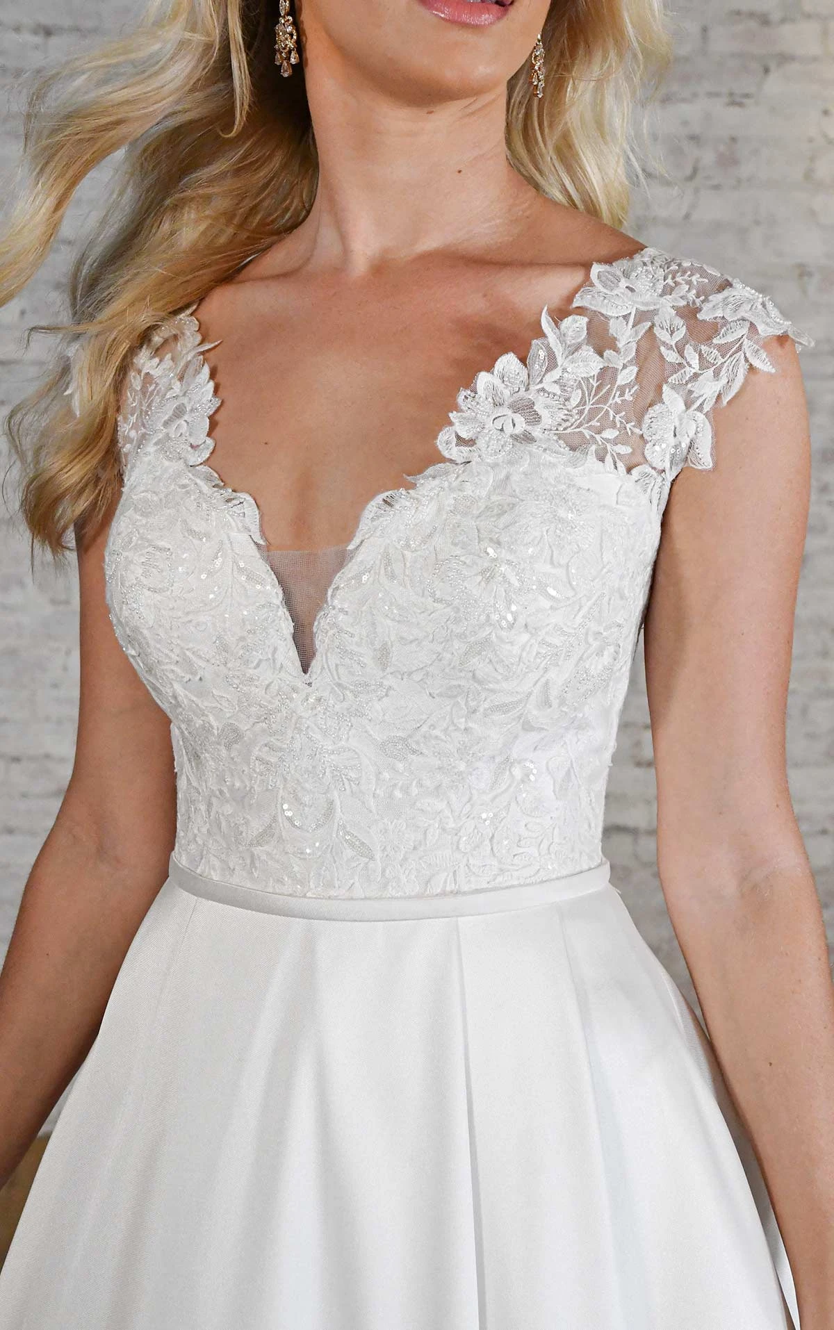 7577 Modern Lace Ballgown with Cap Sleeves  by Stella York