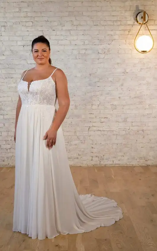 Sexy Lace Plus Size A-Line Wedding Dress with Spaghetti Straps, 7579+, by Stella York