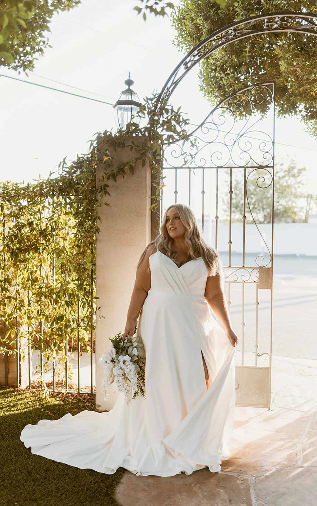 7585+ Simple A-Line Plus Size Wedding Dress with Sexy Side Slit  by Stella York