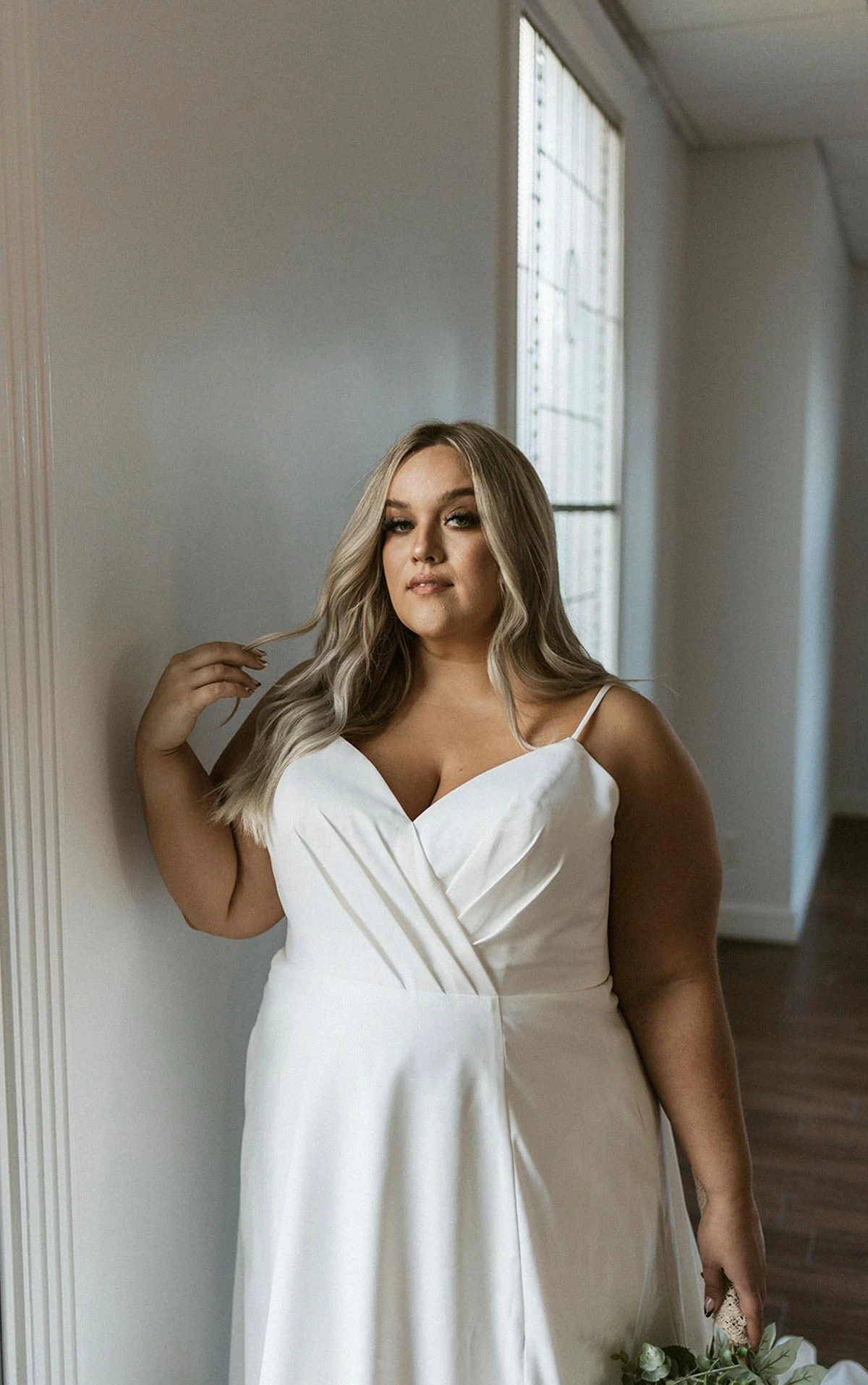 7585+ Simple A-Line Plus Size Wedding Dress with Sexy Side Slit  by Stella York