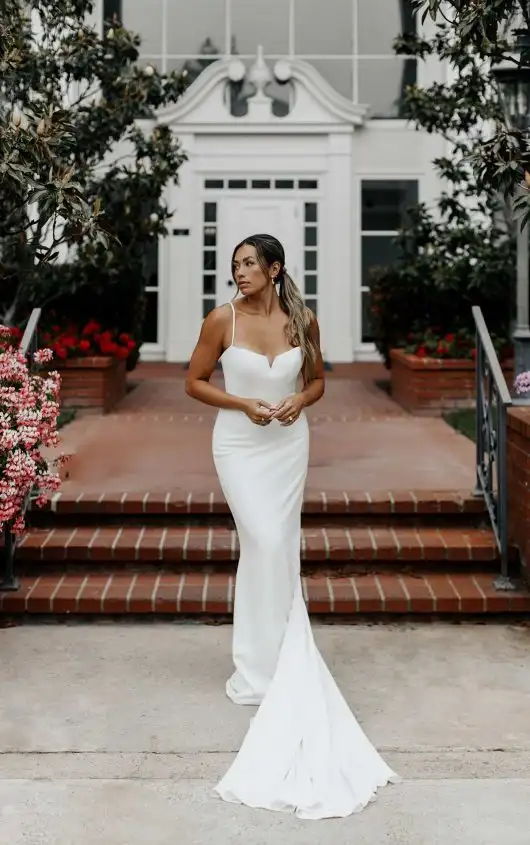 Simple and Modern Wedding Dress with Spaghetti Straps, 7598, by Stella York