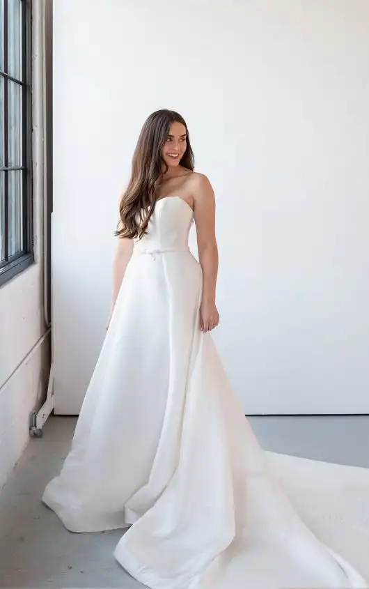 Sleek A-Line Wedding Dress with Bow Detail, 7601, by Stella York