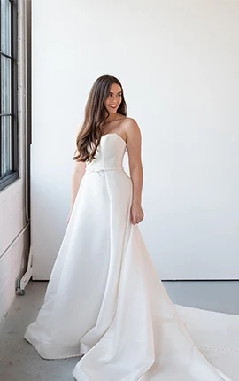 simple strapless a-line wedding dress with bow belt - 7601 by Stella York