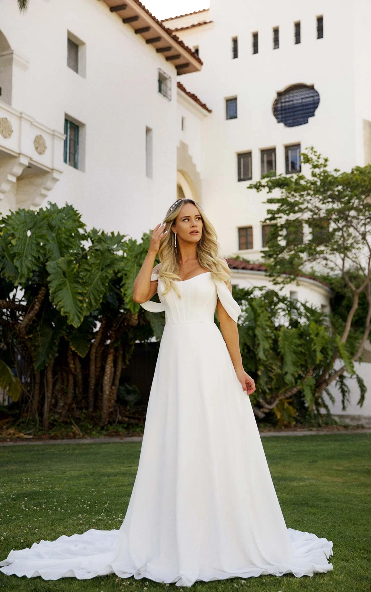 7618 Crepe A-Line Wedding Dress with Off-the-Shoulder Straps  by Stella York