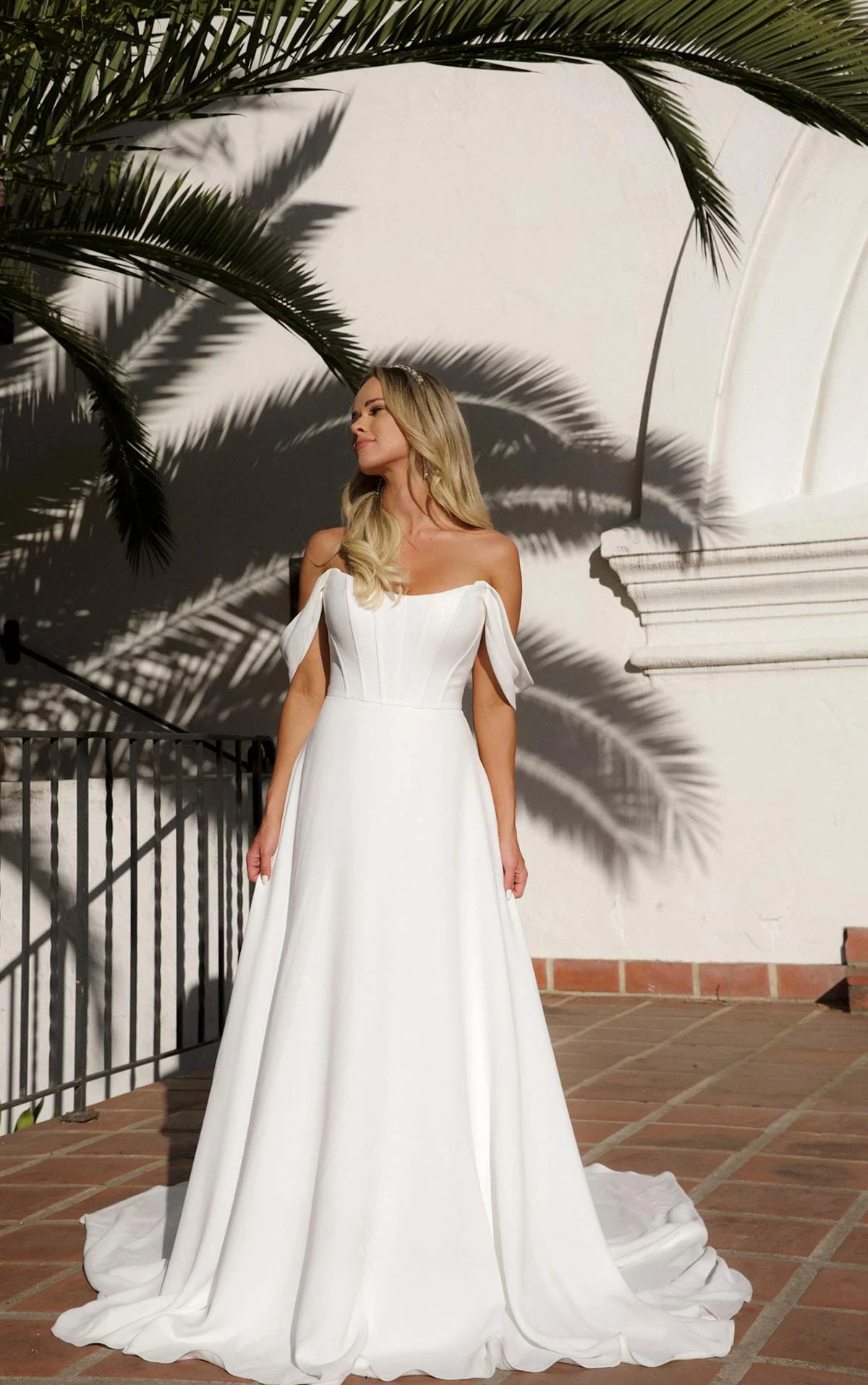 7618 Crepe A-Line Wedding Dress with Off-the-Shoulder Straps  by Stella York