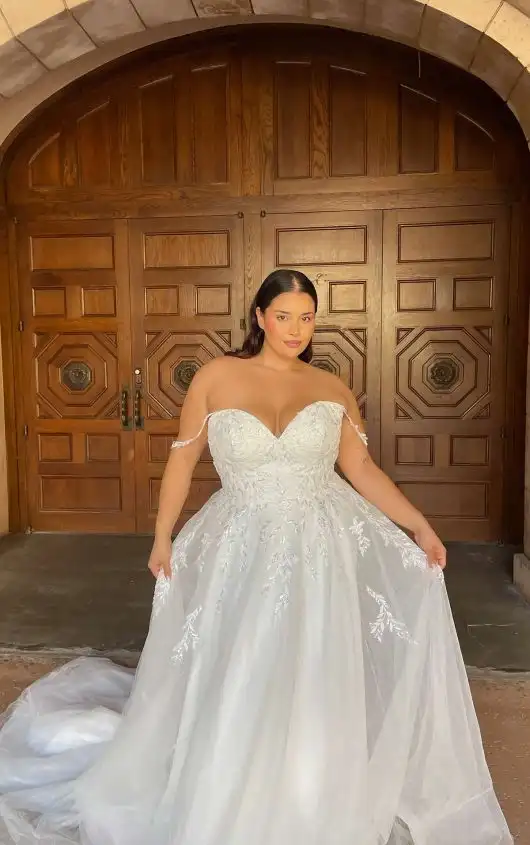 Sparkling Lace Plus Size A-Line Wedding Dress with Organic Lace Straps, 7633+, by Stella York