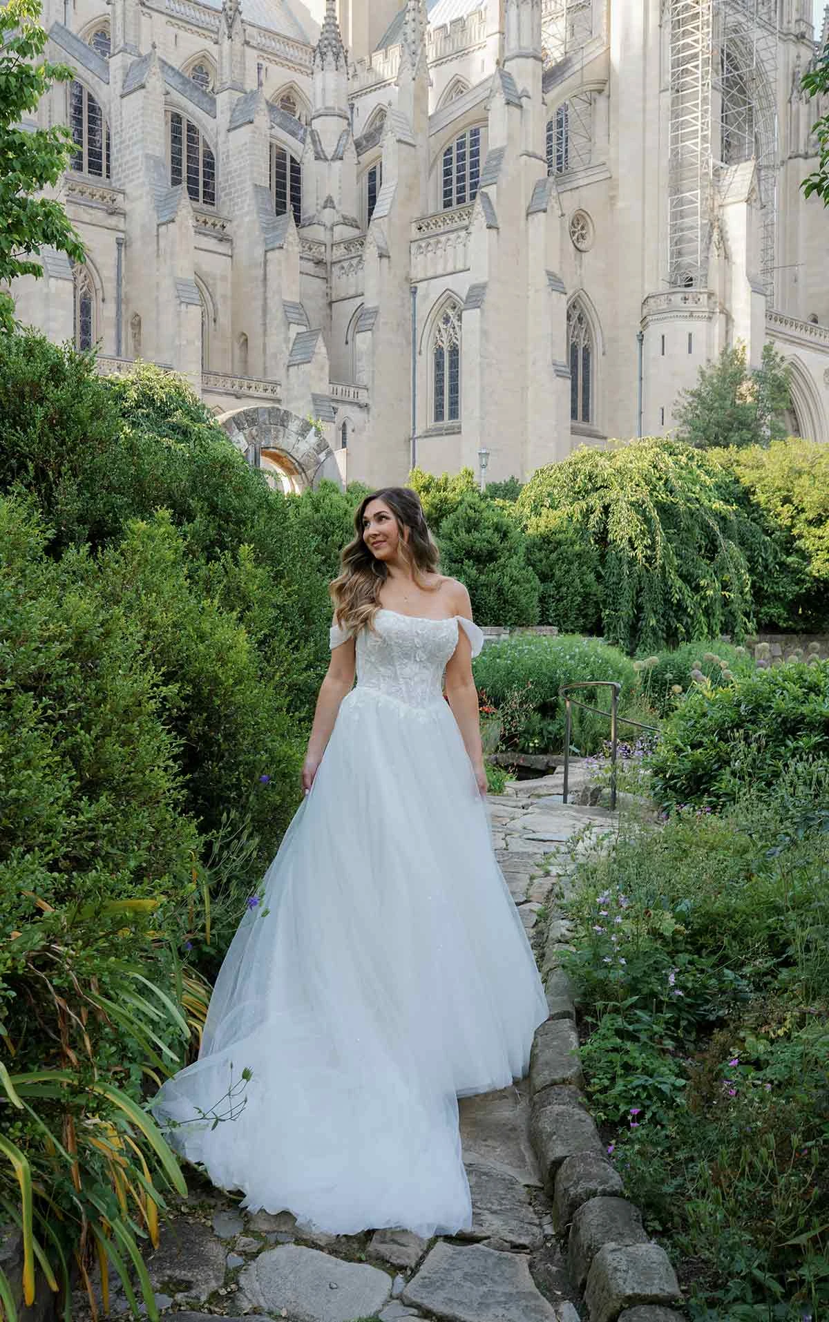 7646 Sparkling Lace Ballgown with Off-the-Shoulder Straps  by Stella York