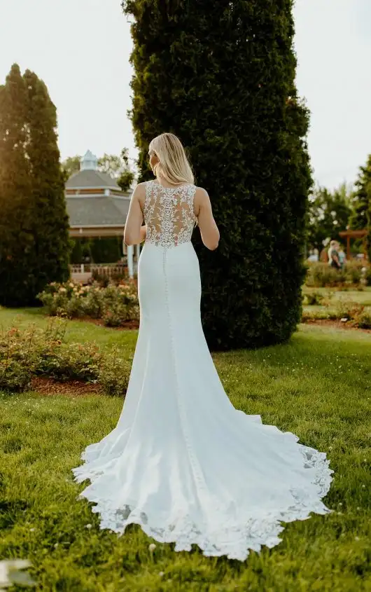 Modest Column Wedding Dress with Stunning Back Detail, 7664, by Stella York