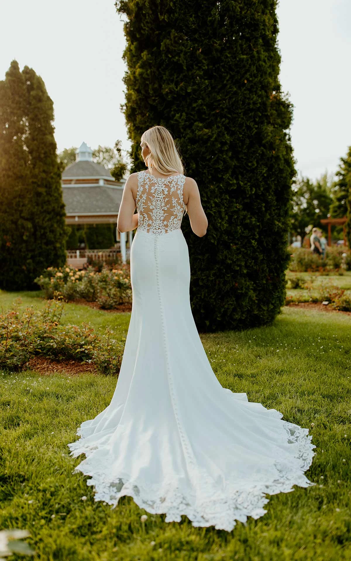 7664 Modest Column Wedding Dress with Stunning Back Detail  by Stella York