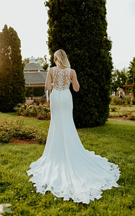 simple column wedding dress with sheer lace back - 7664 by Stella York