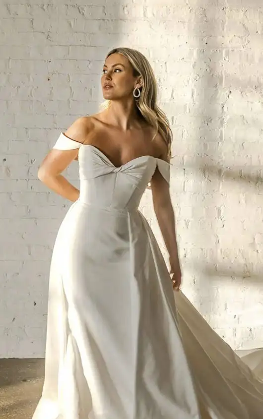 Modern Strapless Column Wedding Dress with Off-the-Shoulder Straps, D3755, by Essense of Australia