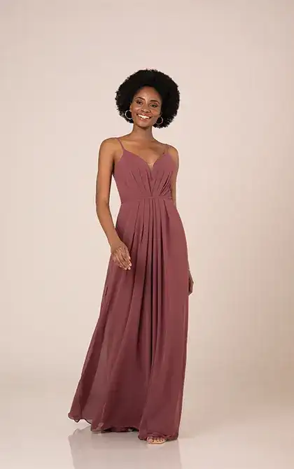 Simple V-Neckline Chiffon Bridesmaid Dress with Pleated Skirt, 9444, by Sorella Vita