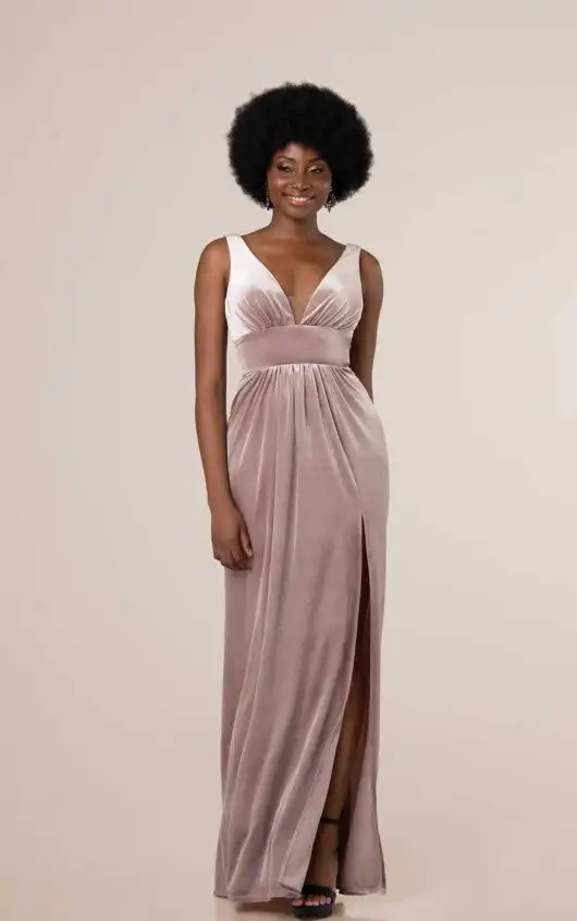 Velvet A-line Bridesmaid Gown with V-Neckline, 9736, by Sorella Vita