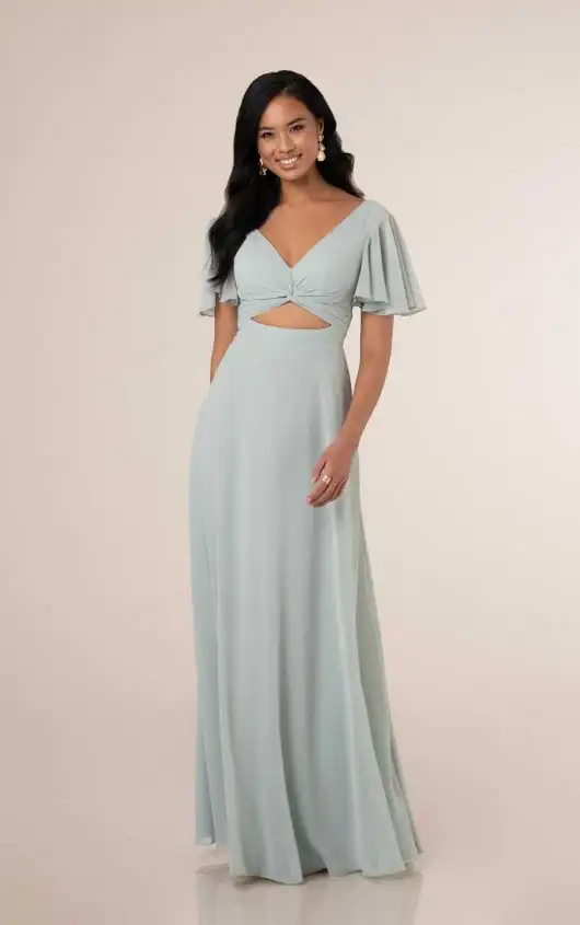 Chiffon A-line Bridesmaid Gown with Flutter Sleeves, 9786, by Sorella Vita