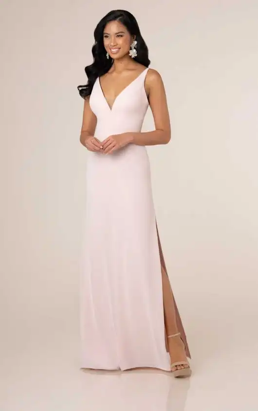 Chiffon Column Deep V-neckline Bridesmaid Gown, 9788, by Sorella Vita
