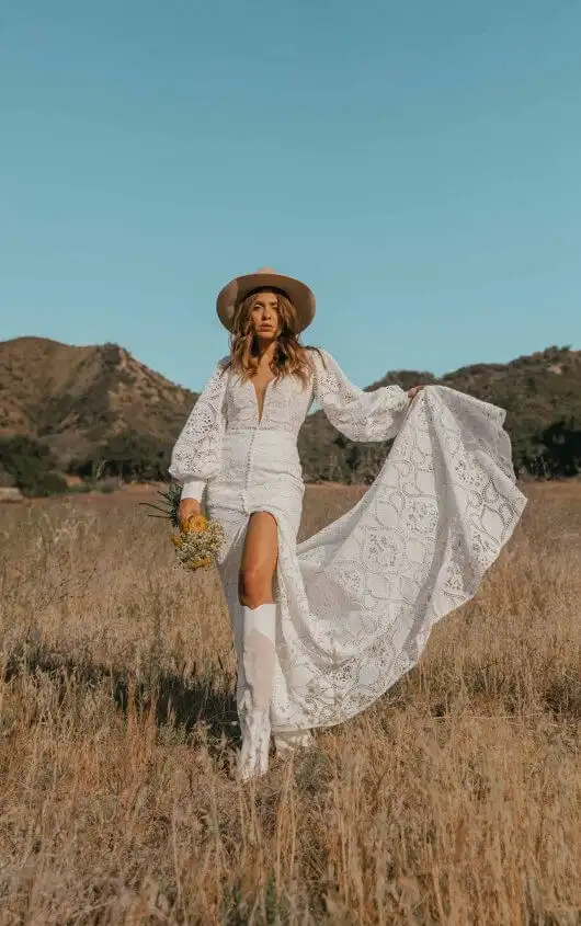 Unique Bohemian Wedding Dress with V-Neckline, ASTON, by All Who Wander