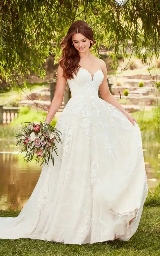 Strapless A-Line Wedding Dress with Cotton Lace, D2752, by Essense of Australia