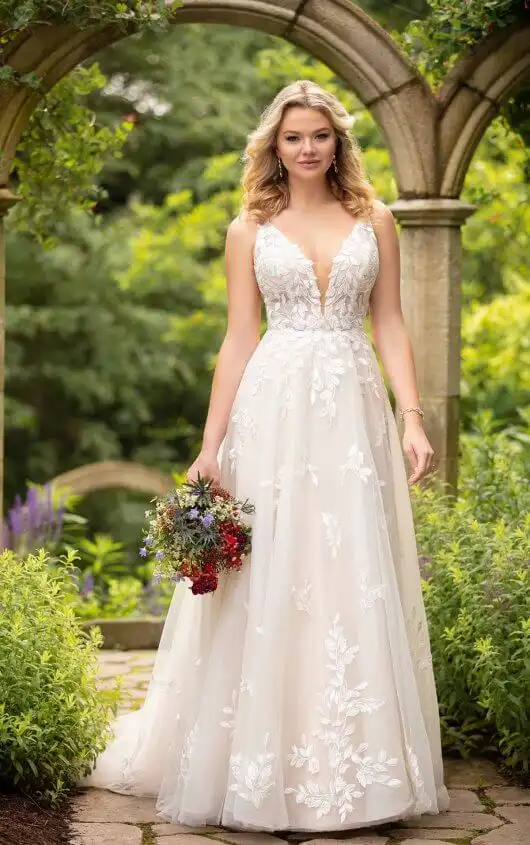 Boho A-line Wedding Dress with Glitter Tulle, D3023, by Essense of Australia