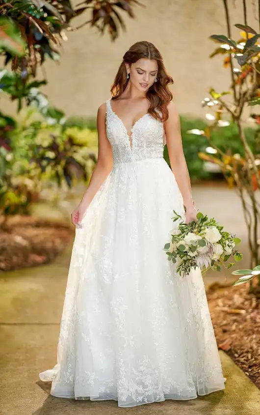 Relaxed A-Line Wedding Dress with Lace, D3127, by Essense of Australia