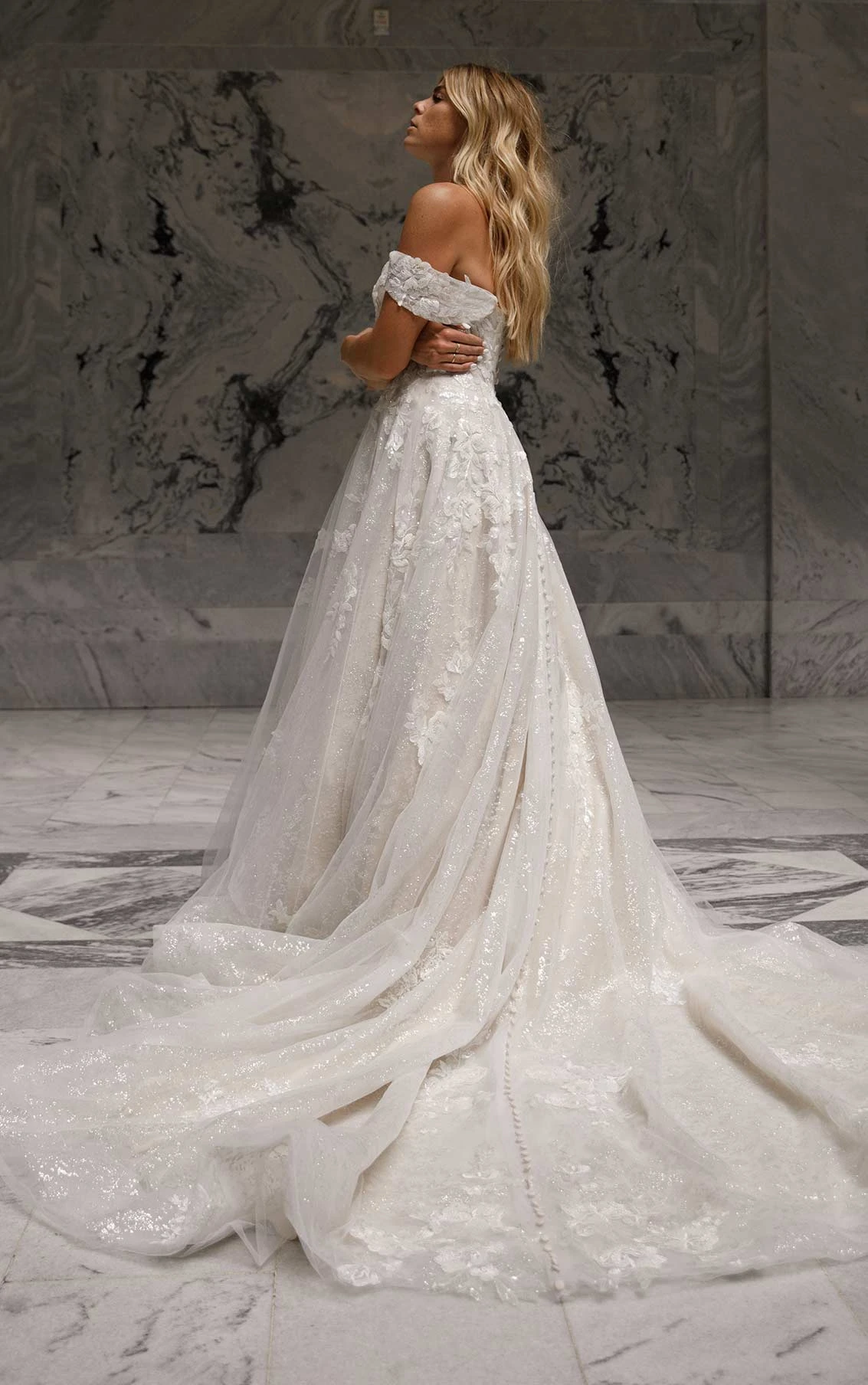 d3414 Lace Sweetheart Neckline Wedding Dress with Detachable Off-the-Shoulder Sleeves  by Essense of Australia