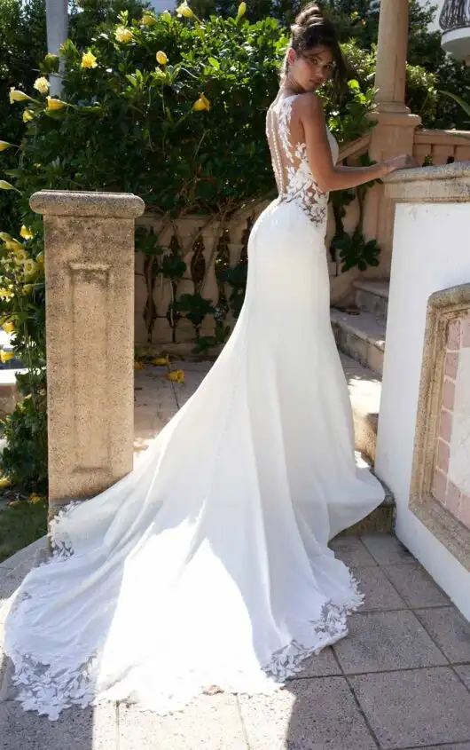 Glamorous Column Wedding Dress with Deep V-Neckline, D3544, by Essense of Australia