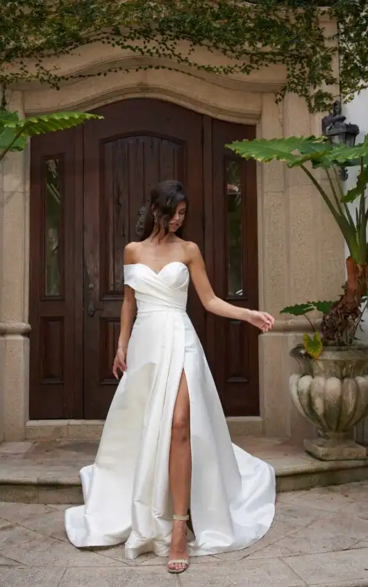 Glamorous One Shoulder Silk A-Line Wedding Dress, D3570, by Essense of Australia