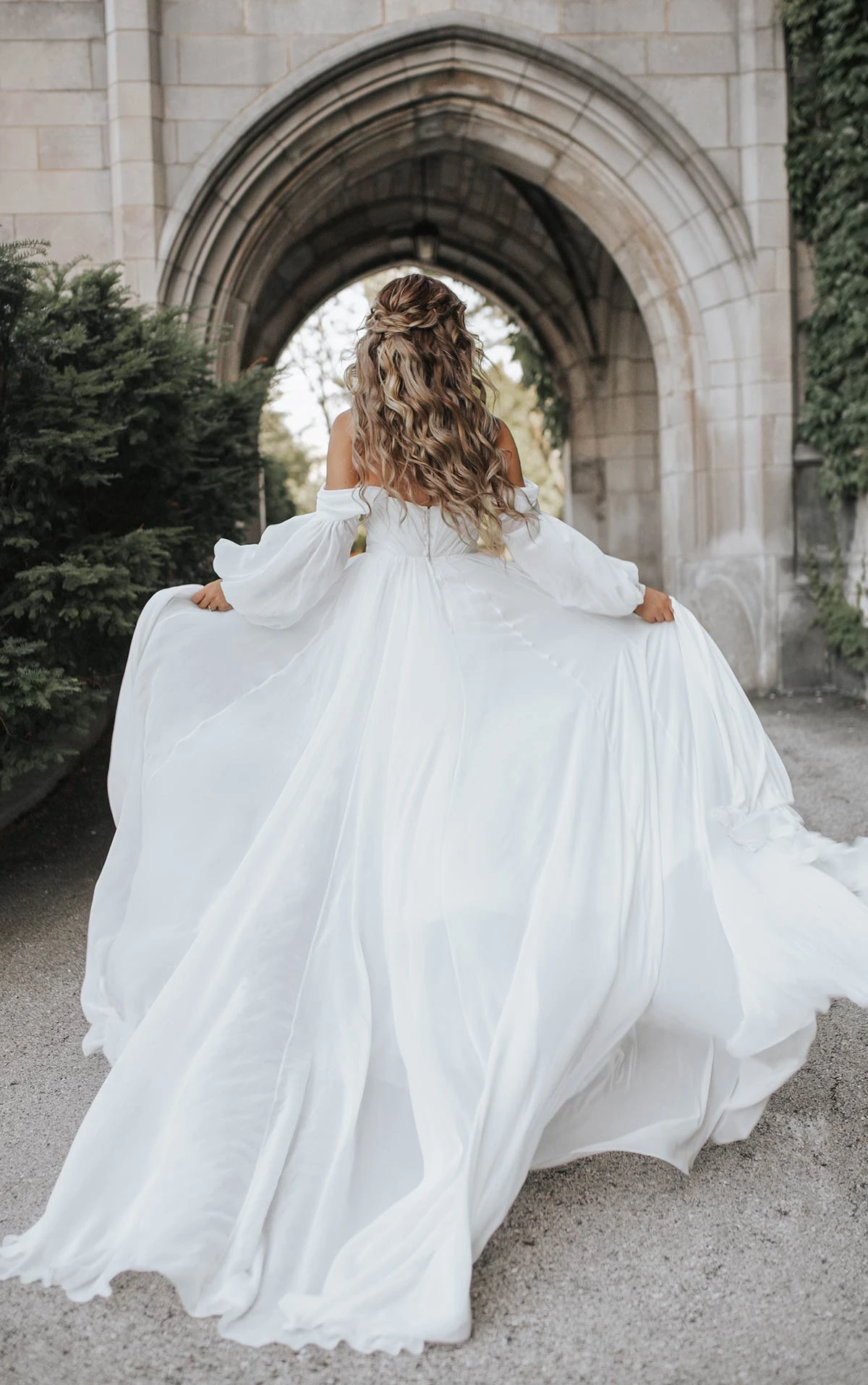 d3636 Chiffon A-Line Wedding Dress with Detachable Long Sleeves  by Essense of Australia