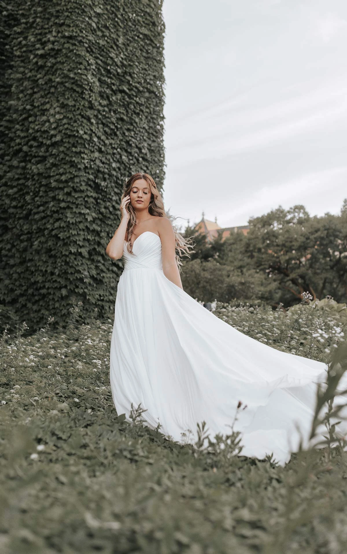 d3636 Chiffon A-Line Wedding Dress with Detachable Long Sleeves  by Essense of Australia