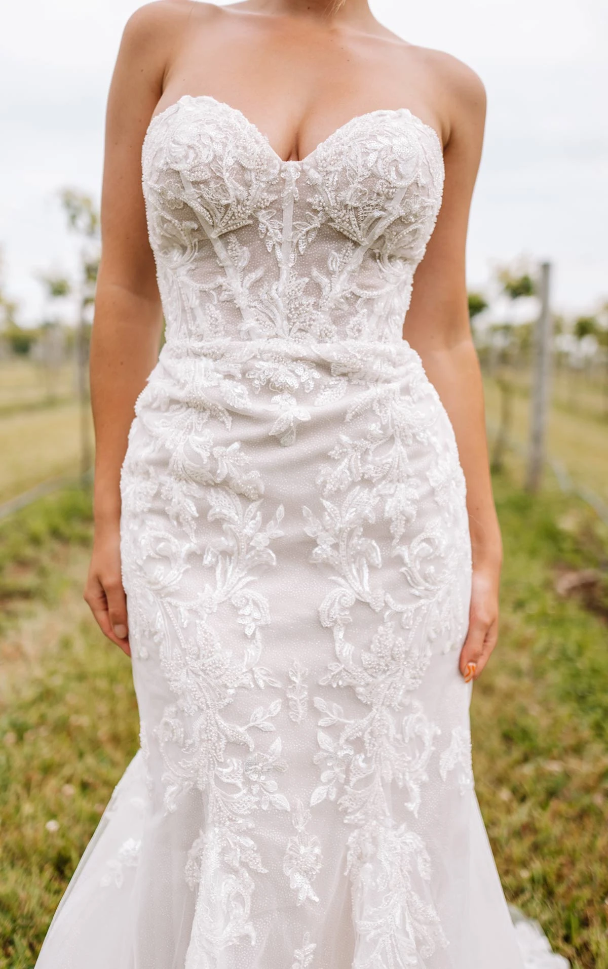 d3647 Strapless Lace Fit-and-Flare Wedding Dress with Sweetheart Neckline  by Essense of Australia