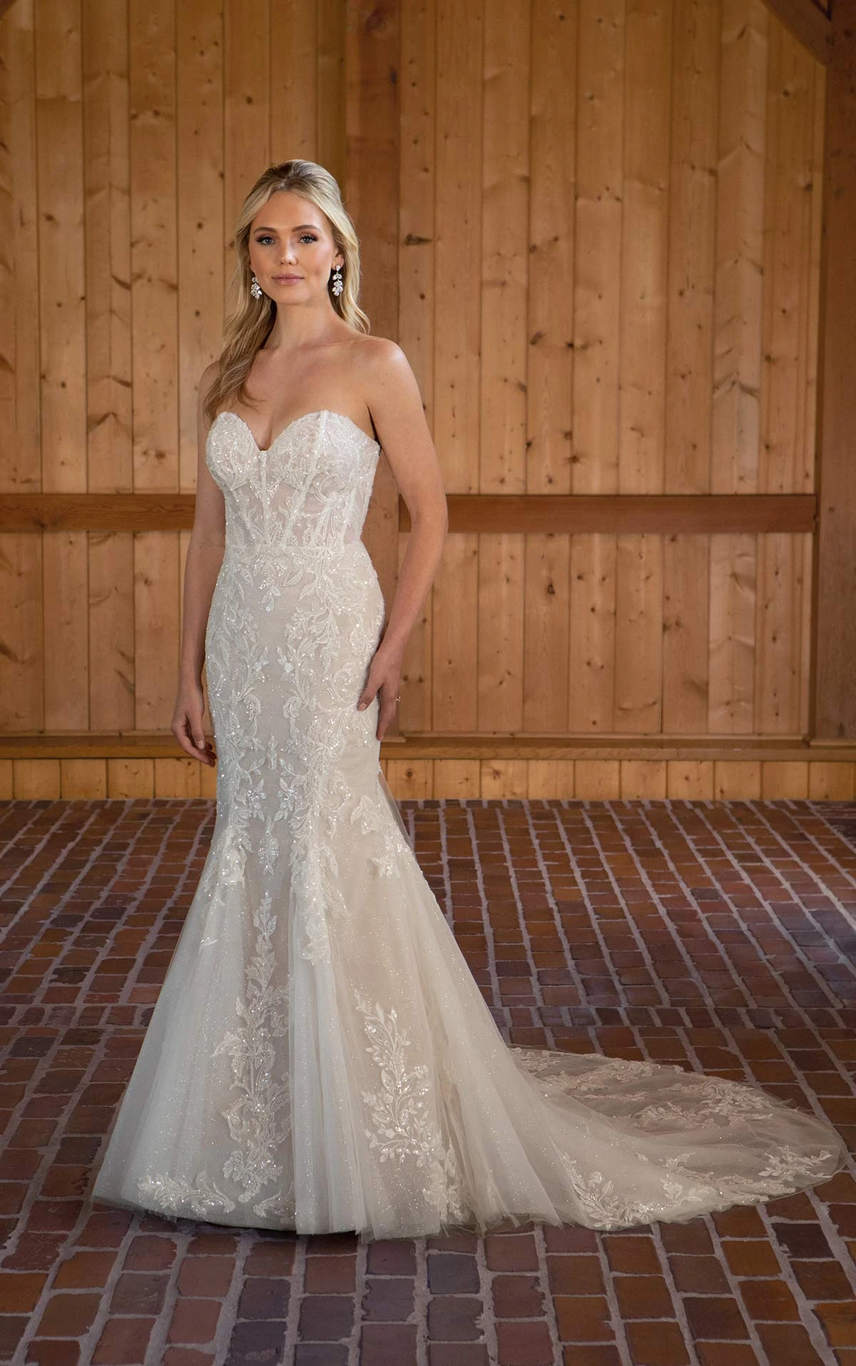 d3647 Strapless Lace Fit-and-Flare Wedding Dress with Sweetheart Neckline  by Essense of Australia