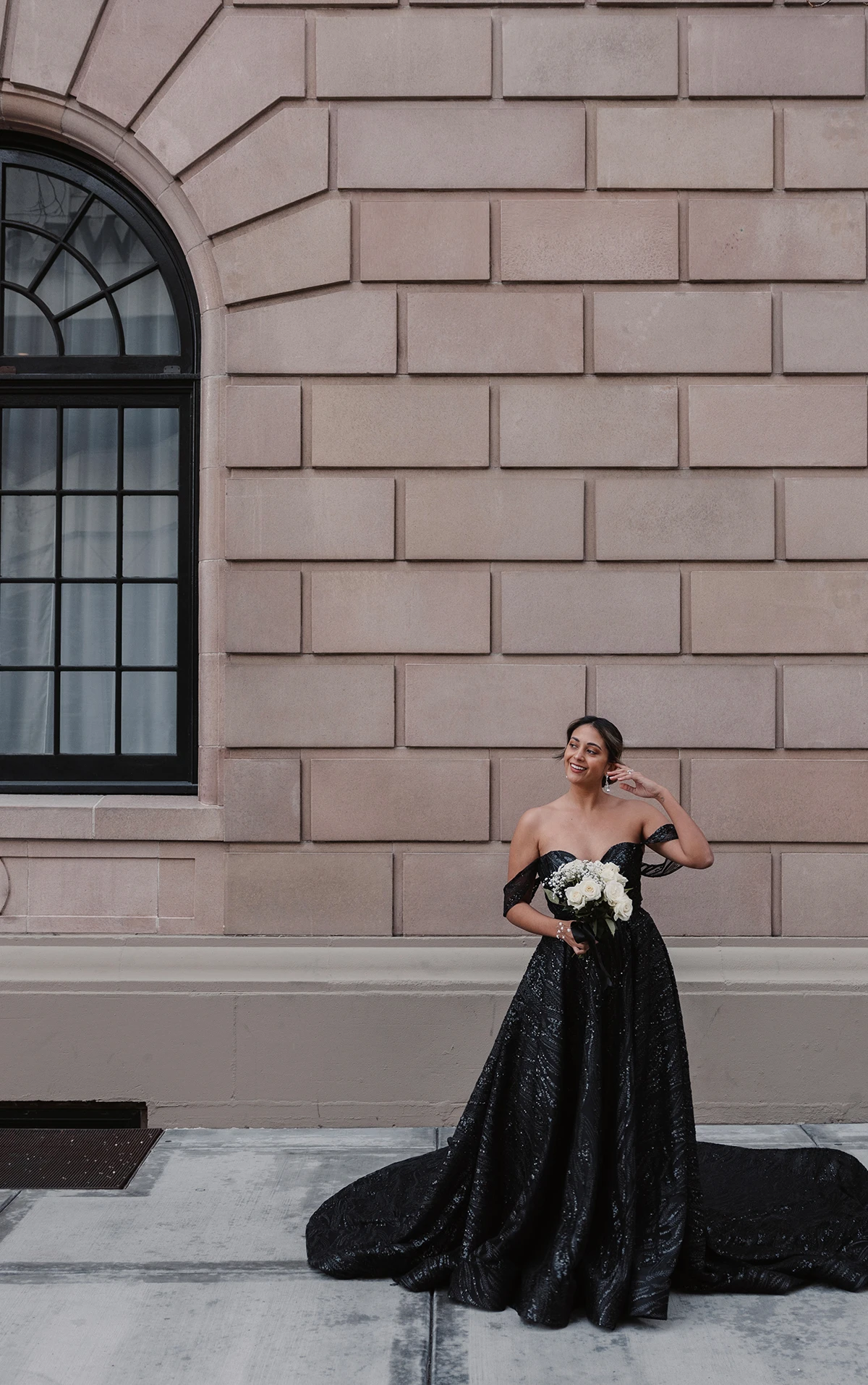 d3648blk Sophisticated Black A-Line Wedding Dress with Sequin Sparkle Graphic Lace   by Essense of Australia