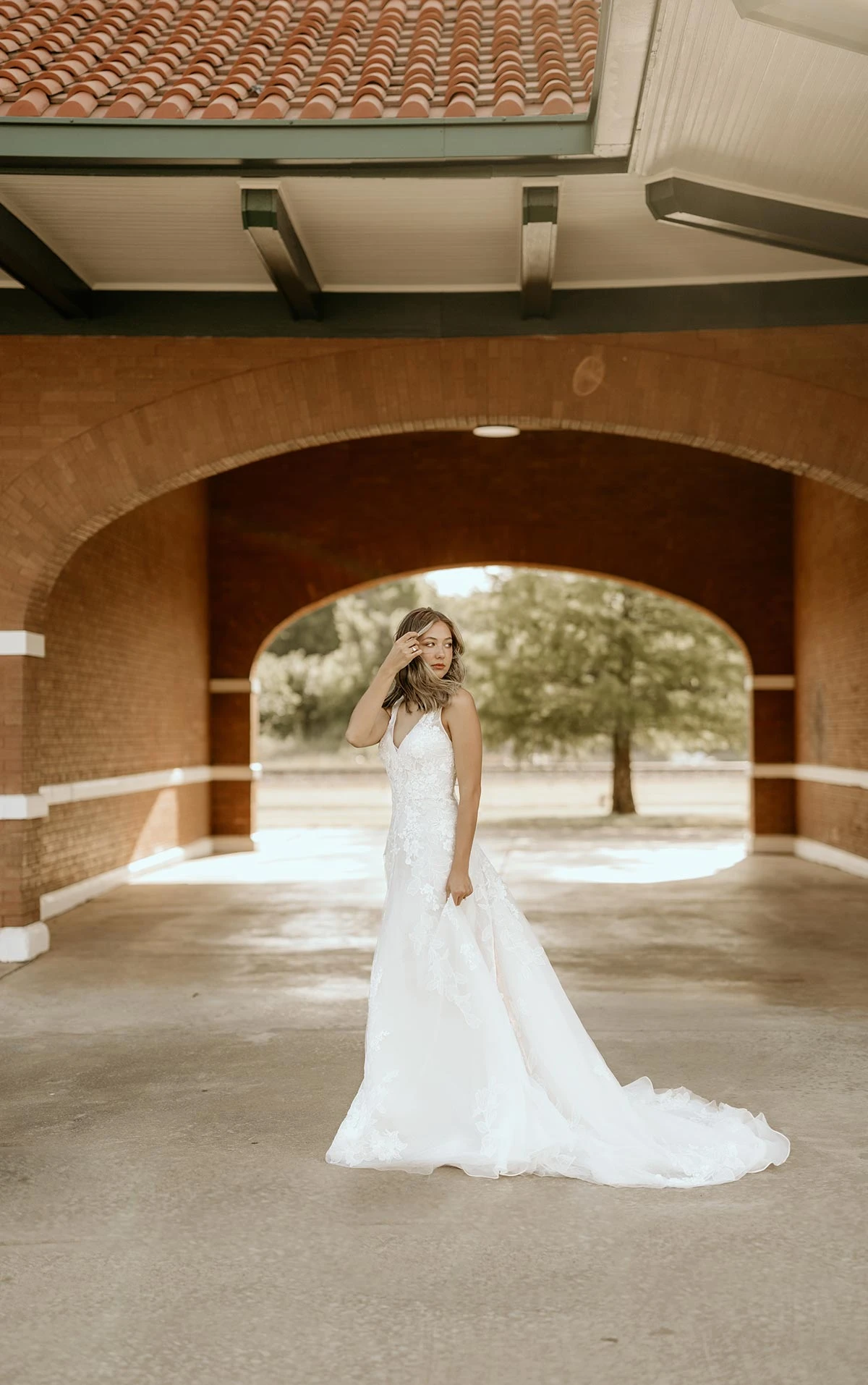 d3654 Simple Lace A-Line Wedding Dress with Shoulder Straps  by Essense of Australia