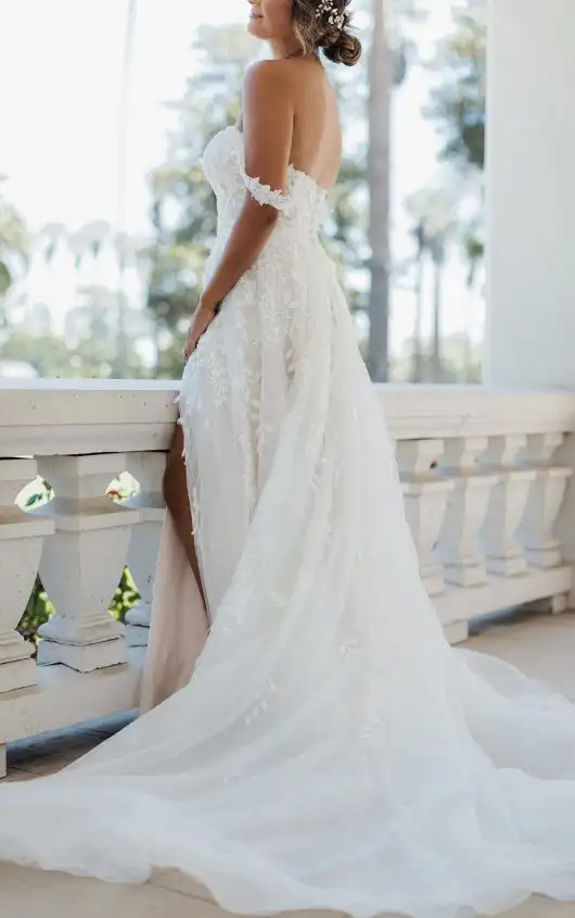 Romantic Lace A-Line Wedding Dress with Off-the-Shoulder Straps, D3668, by Essense of Australia