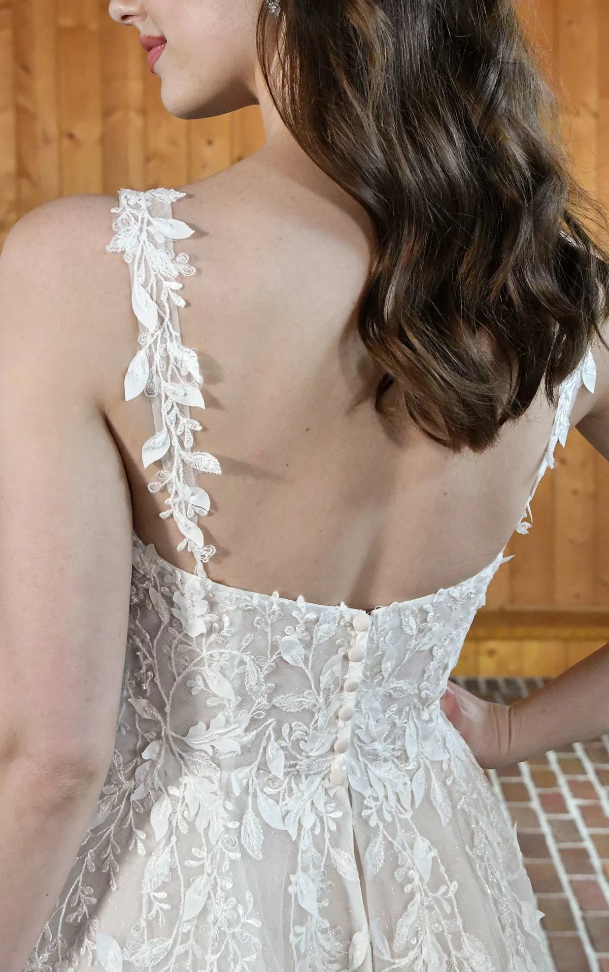 d3668 Romantic Lace A-Line Wedding Dress with Off-the-Shoulder Straps  by Essense of Australia