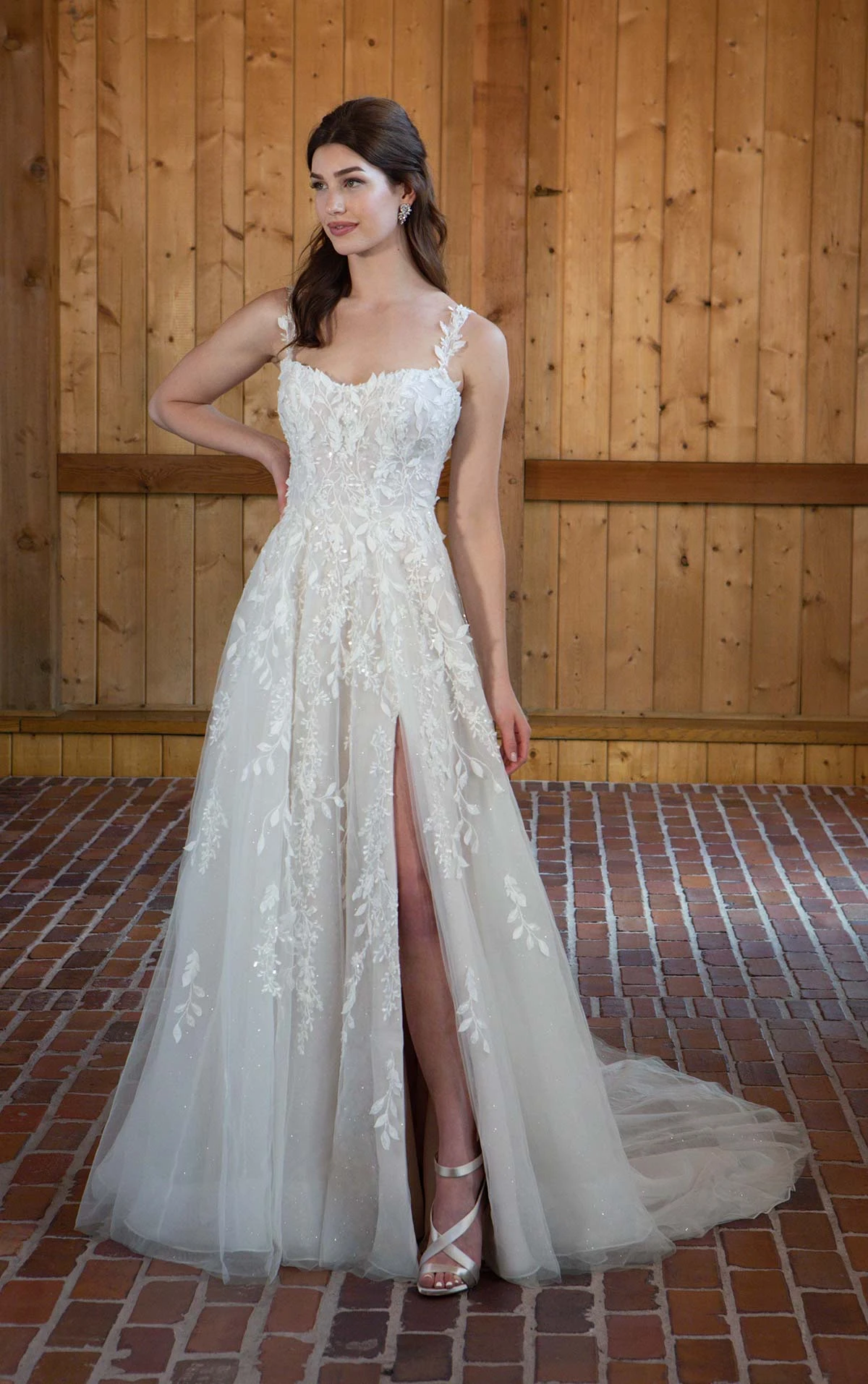 d3668 Romantic Lace A-Line Wedding Dress with Off-the-Shoulder Straps  by Essense of Australia