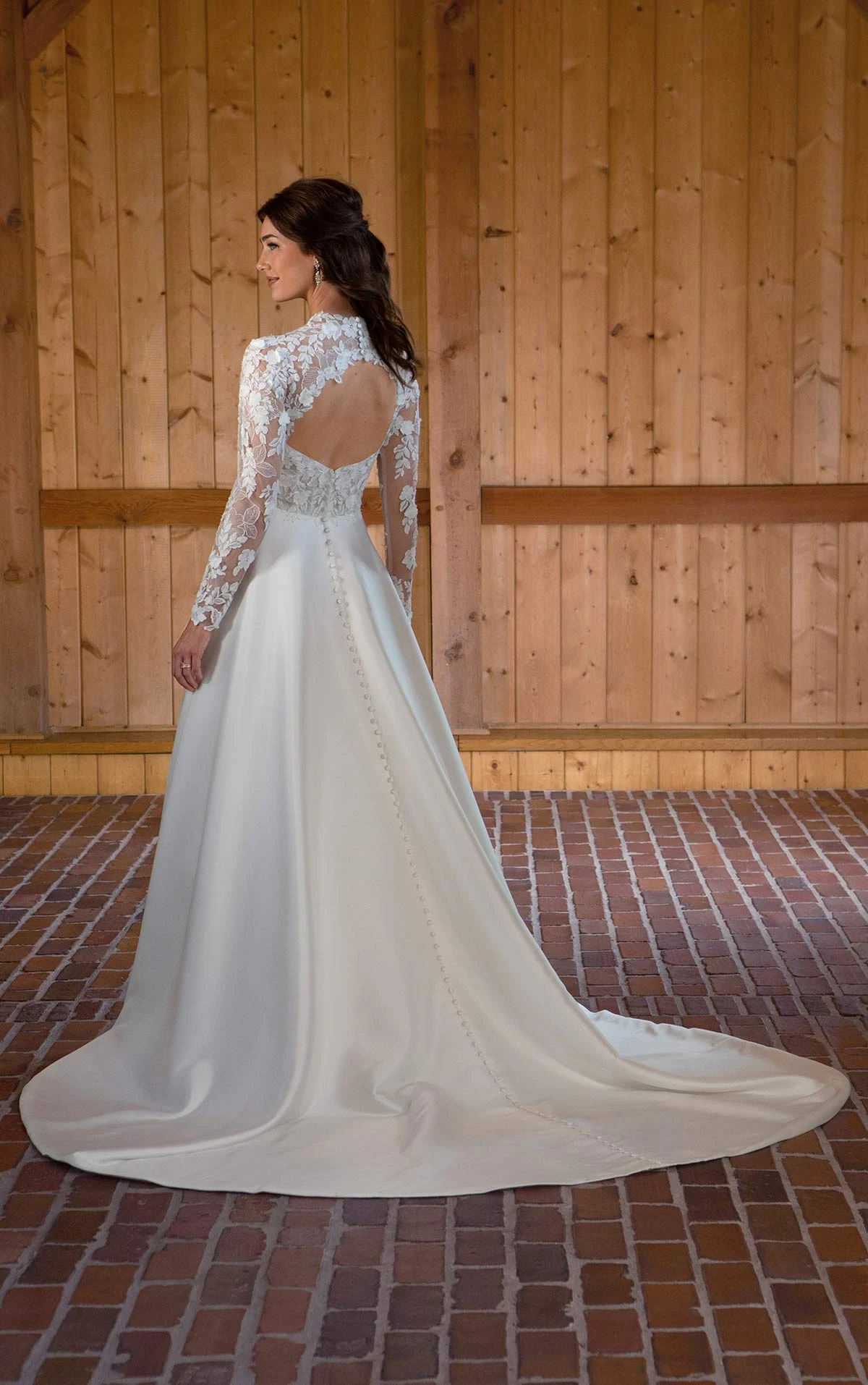 d3715 Lace Wedding Dress with High Neckline and Long Sleeves  by Essense of Australia
