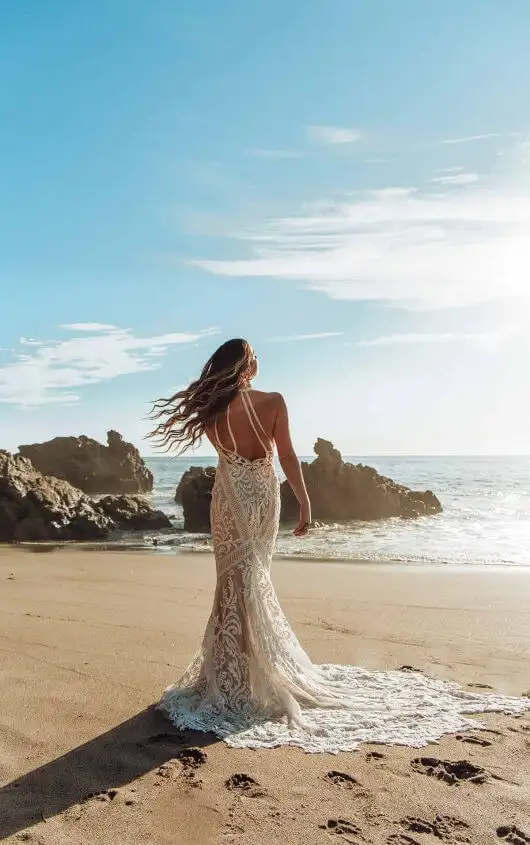 Sexy Fit-and-Flare Cutout Wedding Dress with Linear Lace, JAX, by All Who Wander