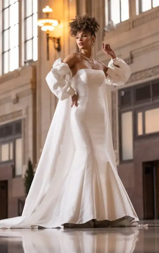 Dramatic Fit-and-Flare Wedding Dress with Off-the-Shoulder Long Sleeves, LE1206, by Martina Liana Luxe