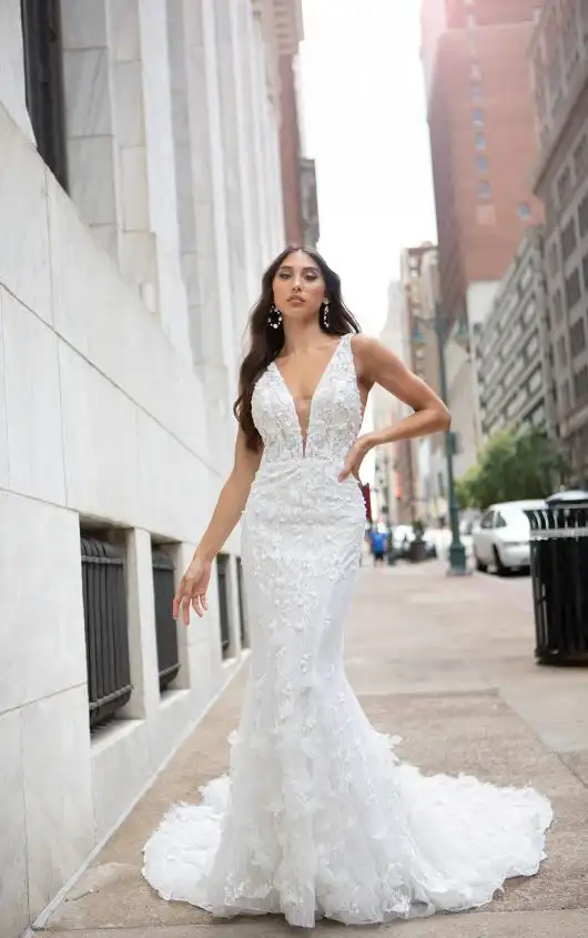 Luxurious Couture Fit-and-Flare Wedding Dress with Custom 3D Florals, LE1233, by Martina Liana Luxe