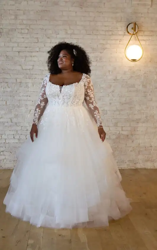 Glamorous Plus Size Fall Wedding Dress with Lace Long Sleeves, 7529+, by Stella York